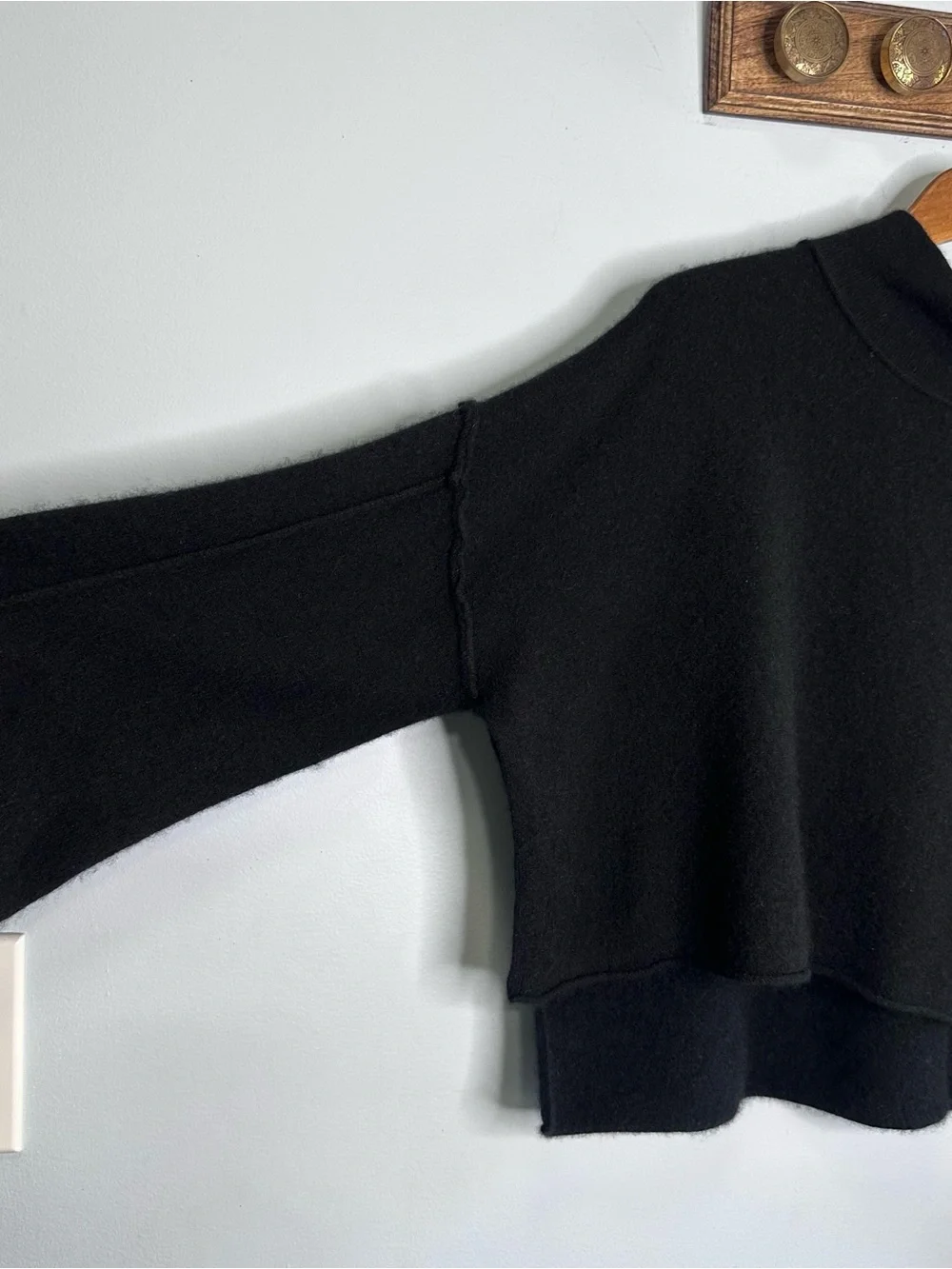 Free People Black 100% Cashmere Open Sides High Low Pullover Crop Boxy Sweater